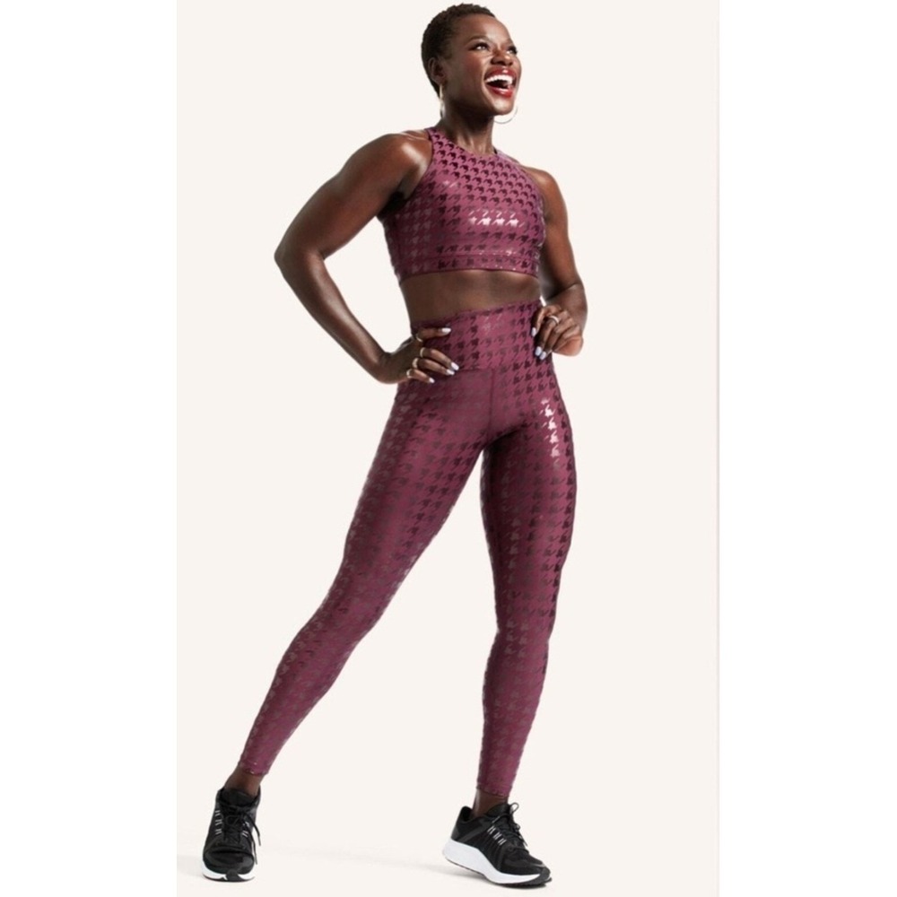 Peloton 2 Piece SET Sports Bra Leggings Small Metallic Tank Top Foil Purple